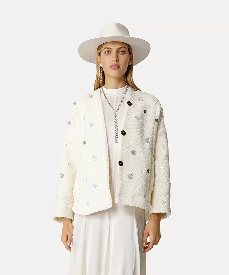 Soft Boucle' Jacket With Mirrors - Ivory