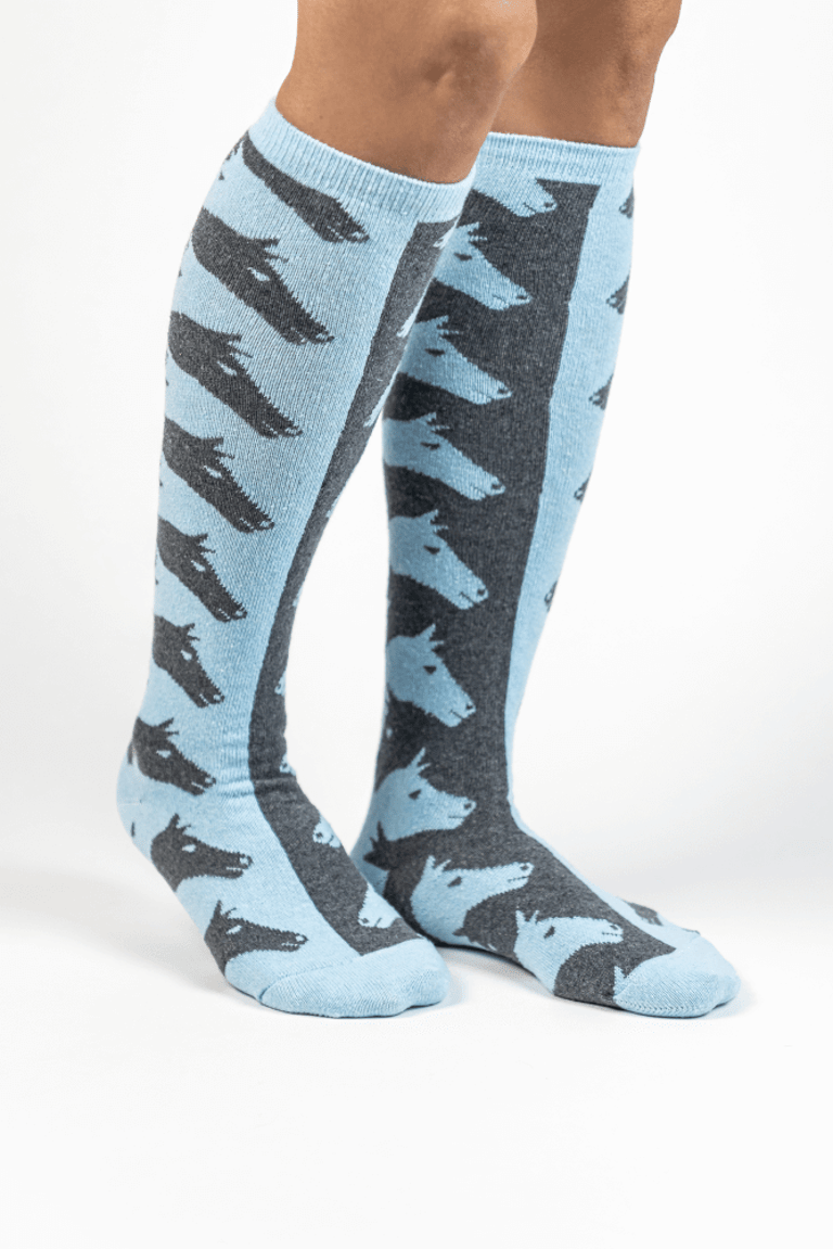 Slate Blue & Grey Escher Horse Women's Socks - Slate Blue