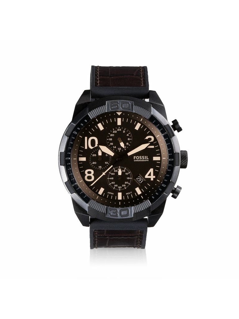 Bronson FS5713 Elegant Japanese Movement Fashionable Chronograph Brown Croco Leather And Rubber Watch - Brown