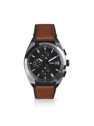 Everett FS5799 Elegant Japanese Movement Fashionable Chronograph Amber Eco Leather Watch - Brown