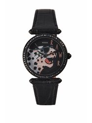 Lyric ES4710 Three-Hand Black Leather Watch - Black