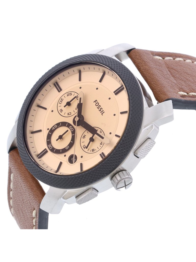 Fossil Mens Machine Chronograph FS5620 Silver Leather Japanese Quartz Sport  Watch