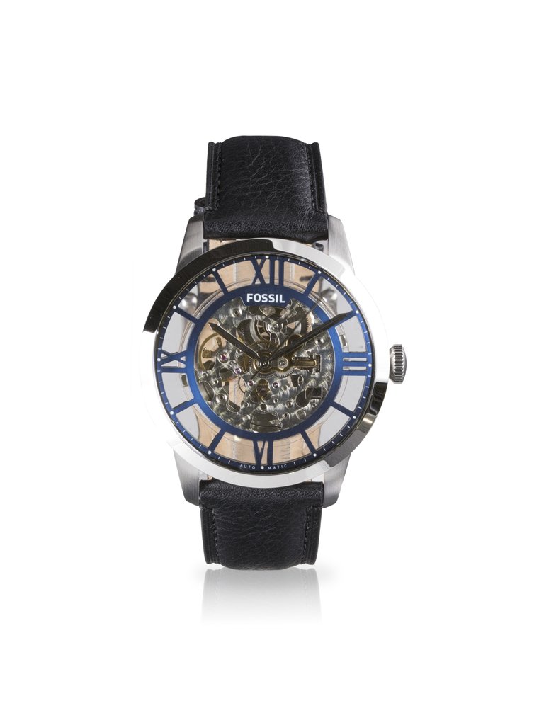 Townsman ME3200 Elegant Chinese Movement Fashionable Automatic Black Leather Watch - Black