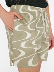 Abstract Wave Graphic Short - Sand Beige Print