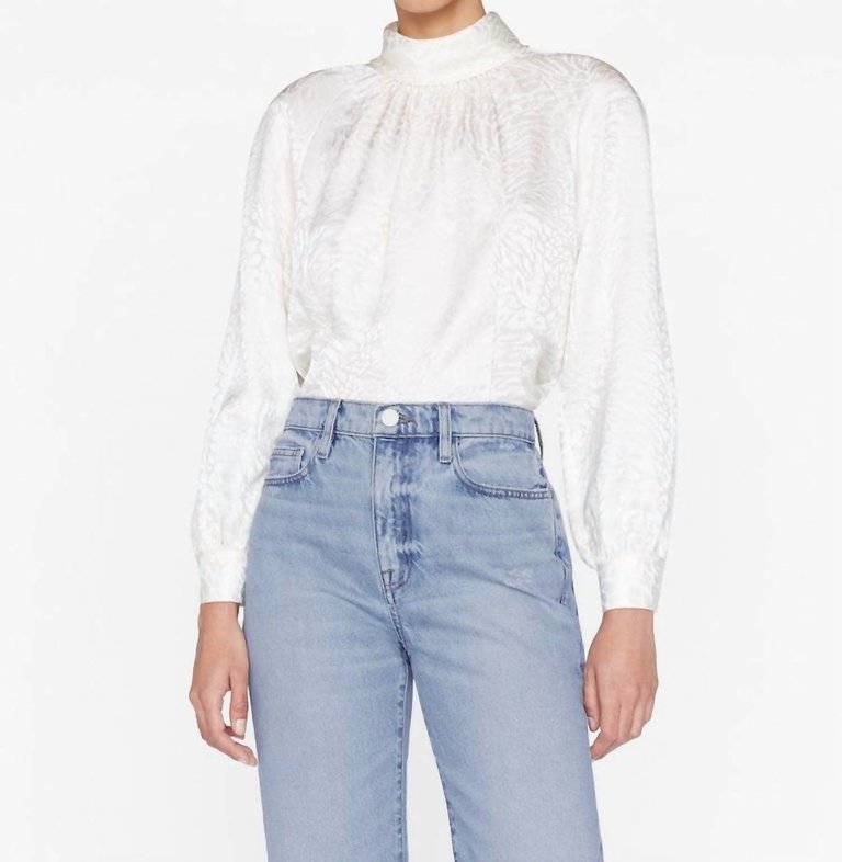 Foldover Mock Neck Blouse - Off White