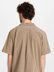 Light Weight Cord Camp Collared Shirt In Dark Beige