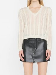 Pointelle Cashmere Ruched Sweater - Off White