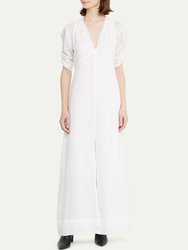 Shirred Sleeve Maxi Dress - Blanc