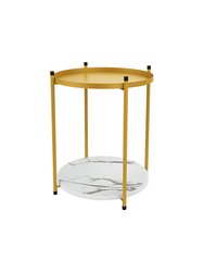 21" Tall Golden Iron Marble Tray Top End Table - Gold