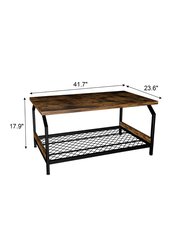 Wood Coffee Anti-Rust Iron Table With Black Mesh Shelf