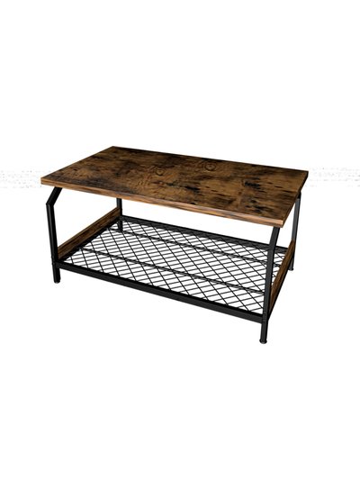 Frana Wood Coffee Anti-Rust Iron Table With Black Mesh Shelf product