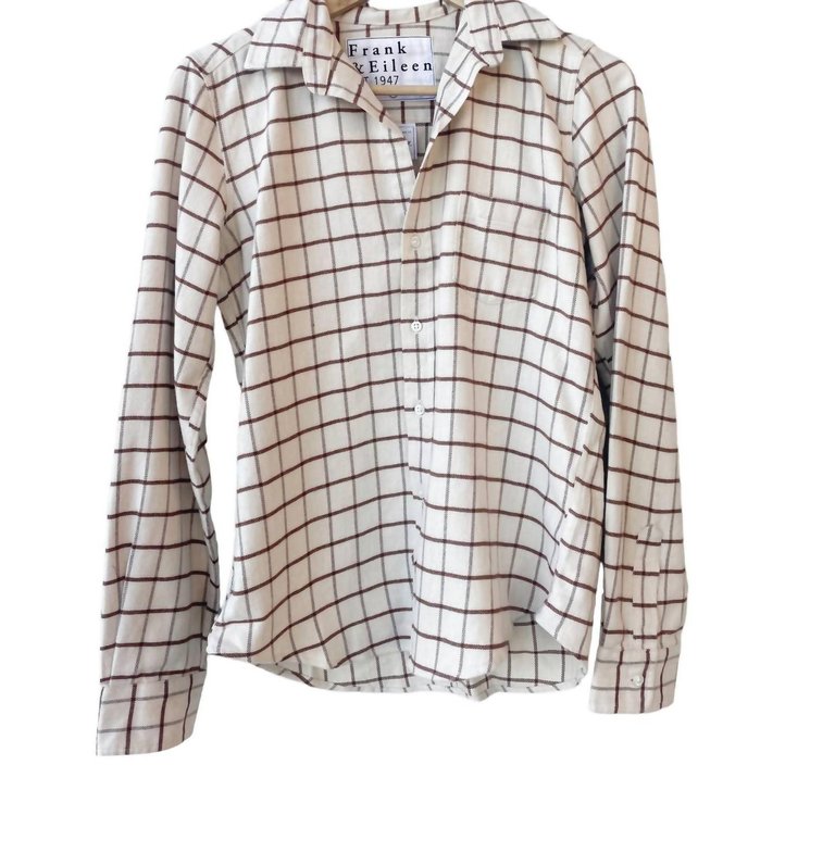 Barry Tailored Button-Up Shirt - Cream Brown Windowpane