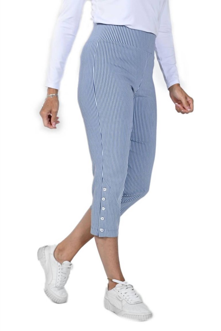 Button-Detail Capri Pant In Blue/white - Blue/White