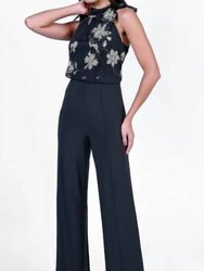 Floral Brocade Jumpsuit - 229012 - Black