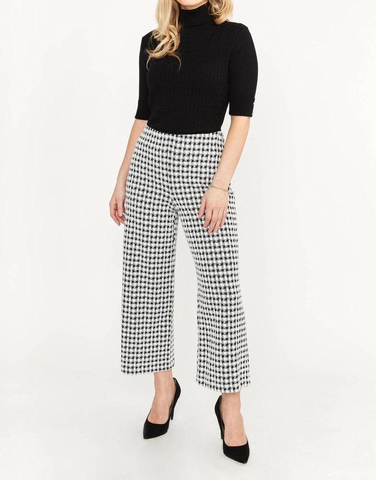 Houndstooth Wide Leg Pant In Black/Off White - Black/Off White