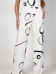 Printed Palazzo Trouser - Off White/Navy