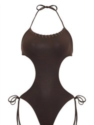 Bikinis Celeste Leather Look Monokini One Piece Swim In Cocoa