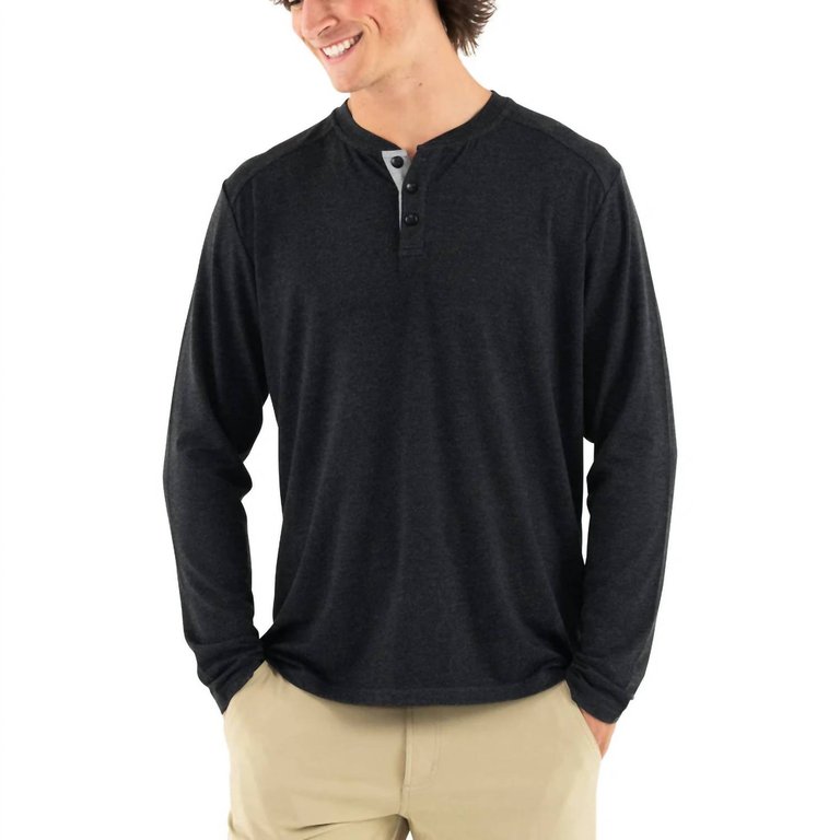 Bamboo Flex Henley In Heather Black