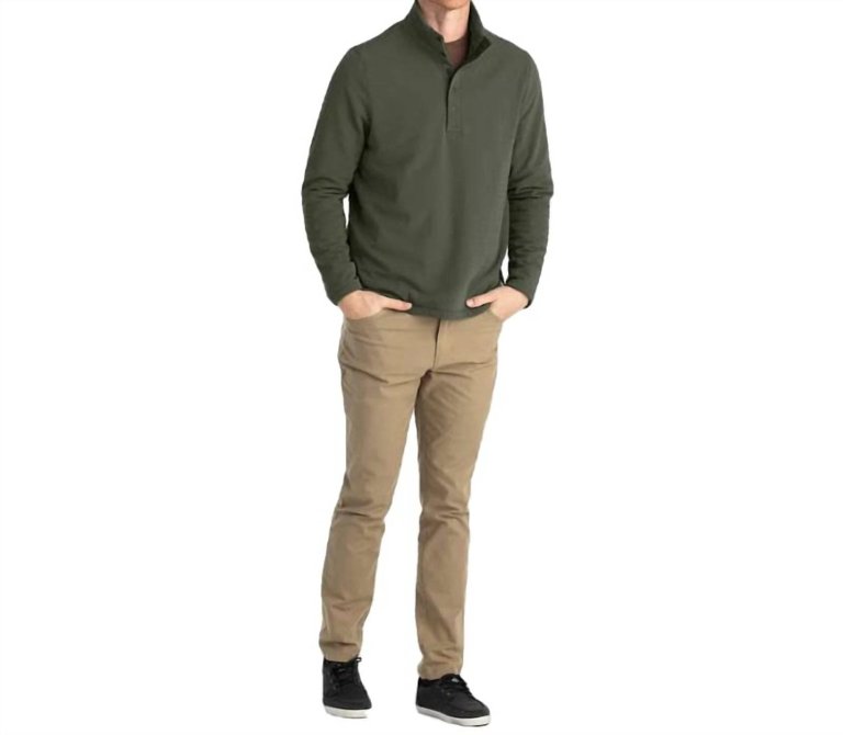 Gridback Fleece Snap Pullover Sweatshirt In Dark Olive - Dark Olive