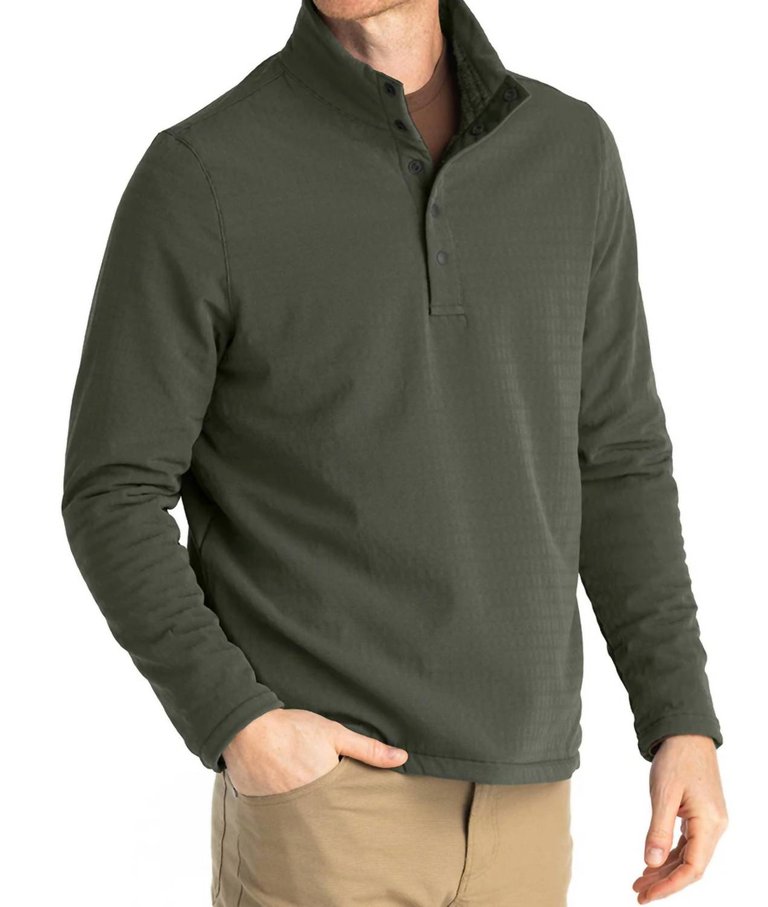 Gridback Fleece Snap Pullover Sweatshirt In Dark Olive