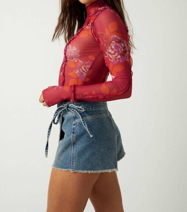 Charlie Printed Mesh Top In Red