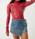 Charlie Printed Mesh Top In Red - Red