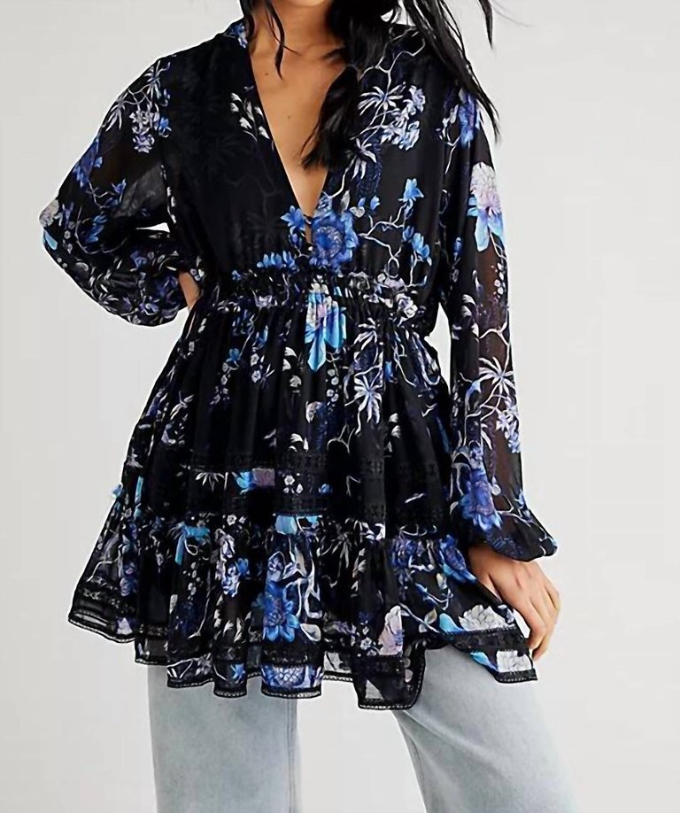 Cherry Blossom Mini Dress In Black/Blue - Black/blue