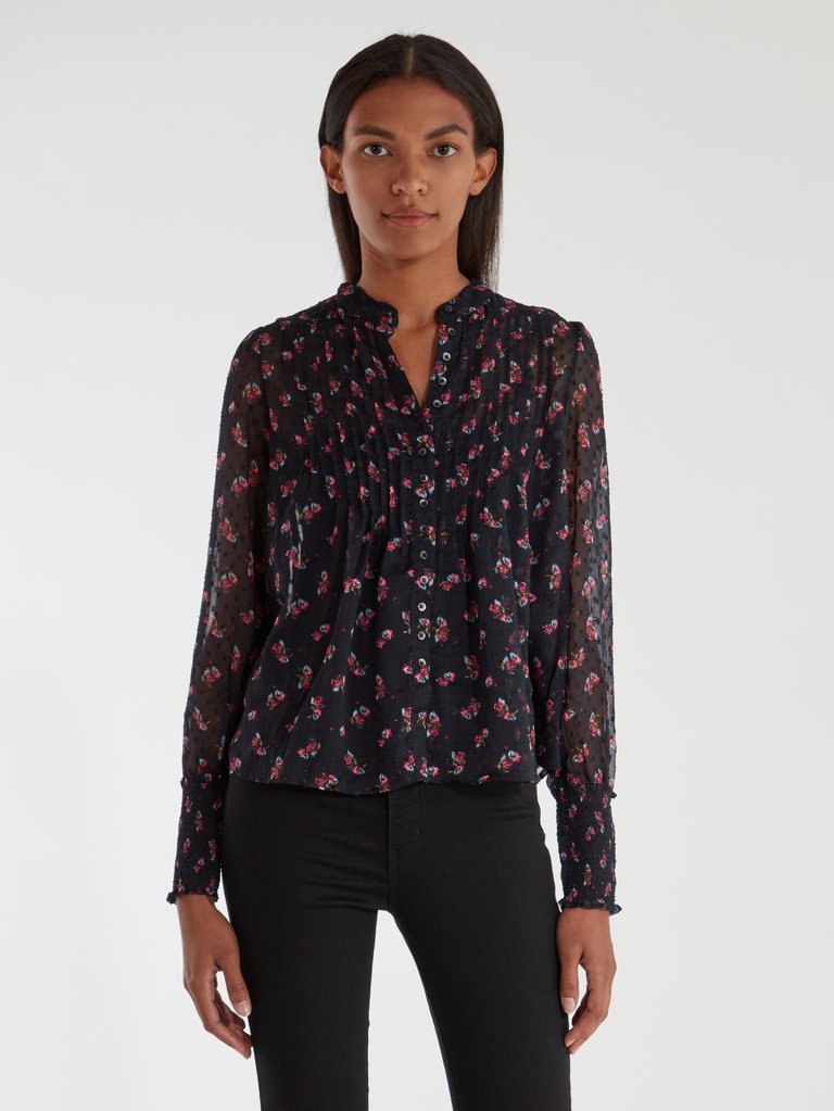 Flowers in December Long Sleeve Blouse - Black