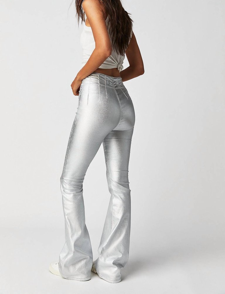 Jayde Metallic Flare Jeans In Silver