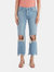 Maggie Mid Rise Distressed Straight Jeans - Light Denim