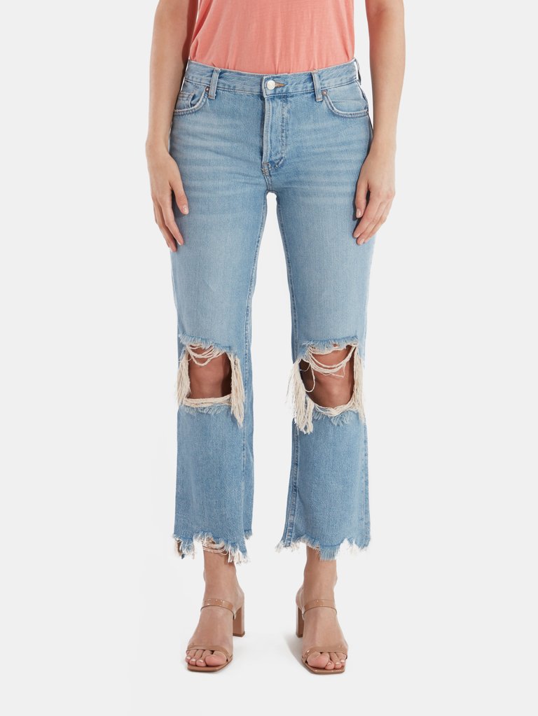 Maggie Mid Rise Distressed Straight Jeans - Light Denim