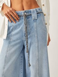 Sheer Luck Belted Crop Wide Leg Jeans In Blue