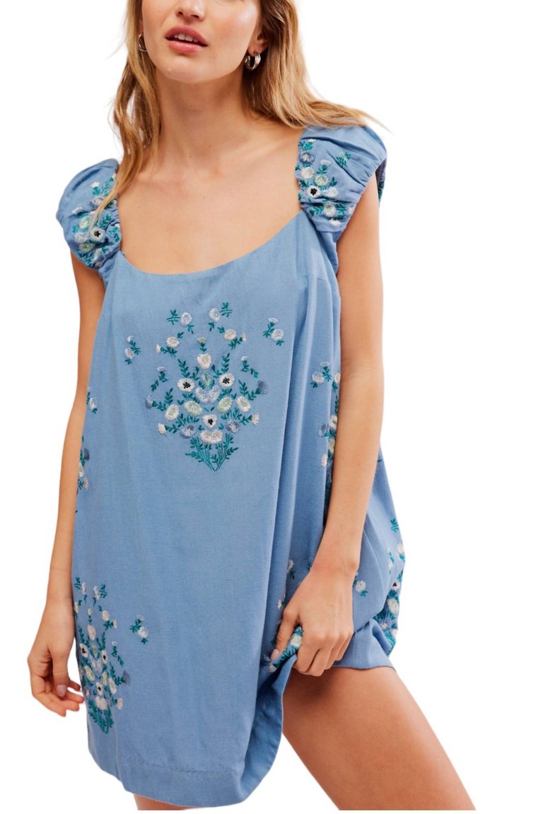 Wildflower Mini Dress In Copen Blue Combo - Copen Blue Combo