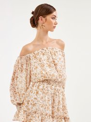 Baroque Chiffon Floral Long Sleeve Romper - Ivory Multi