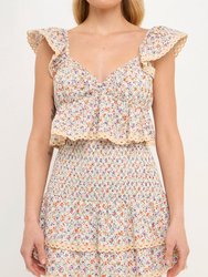 Embroidered Ruffled Bandeau Top