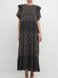 Floral & Dot Print Maxi Dress