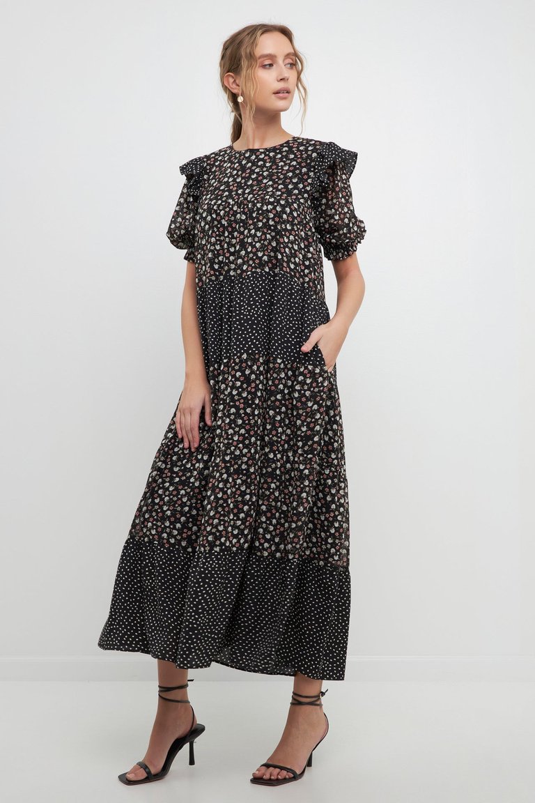 Floral & Dot Print Maxi Dress