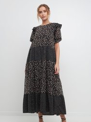 Floral & Dot Print Maxi Dress - Black Multi