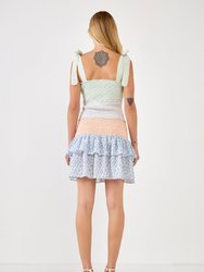 Floral Embroidery Colorblock Mini Dress