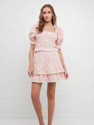 Floral Eyelet Ruffled Mini Skirt - Pink Multi