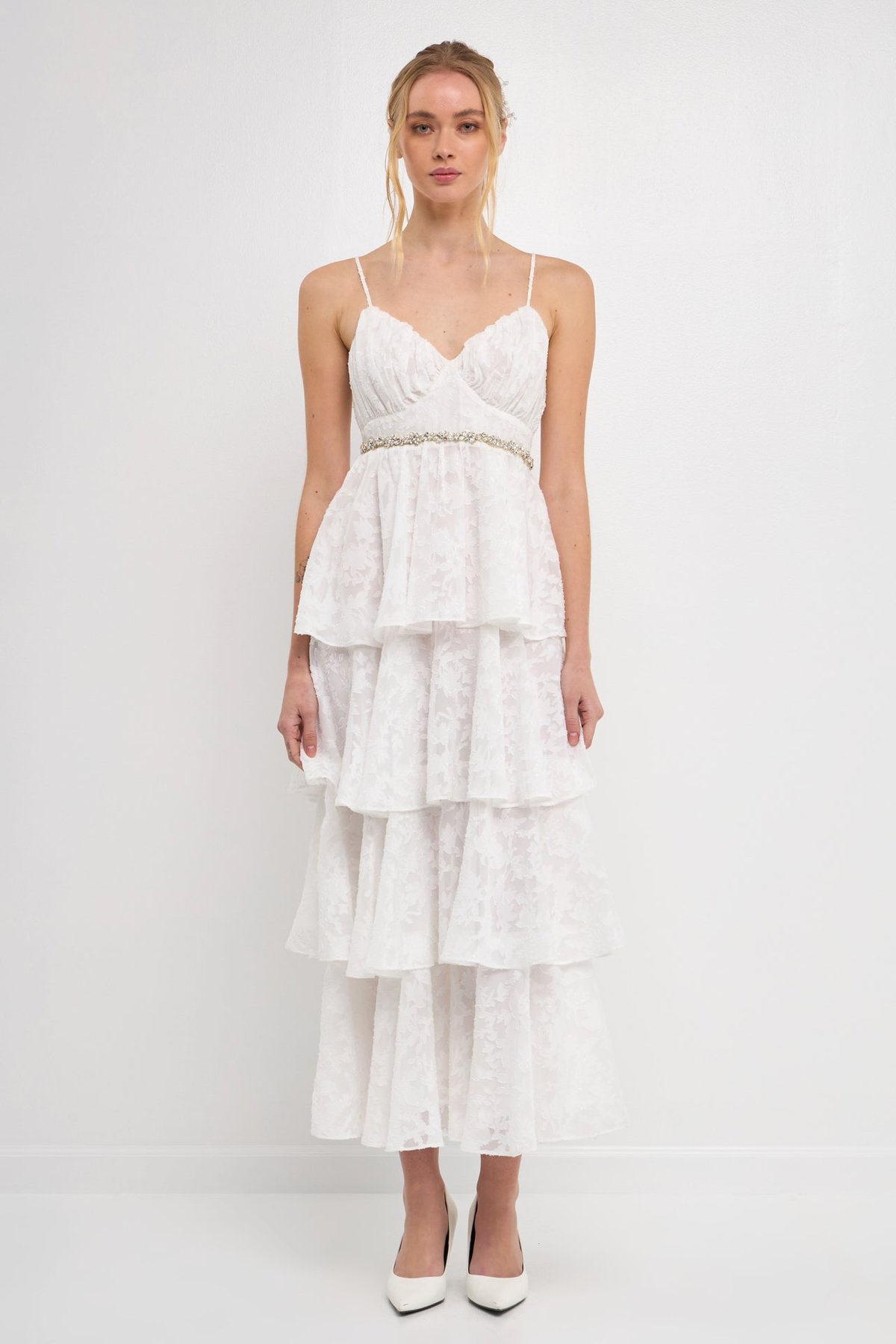 Free the Roses White Floral Jacquard Tiered Maxi Dress | Verishop