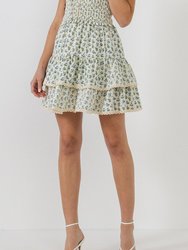 Floral Lace Trim Detail MIni Skirt - Ivory/Blue