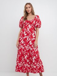 Floral Print Maxi Dress - Red