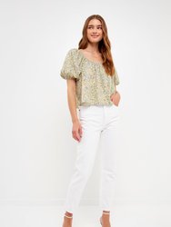 Floral Print With Sequins Top - Blue Multi