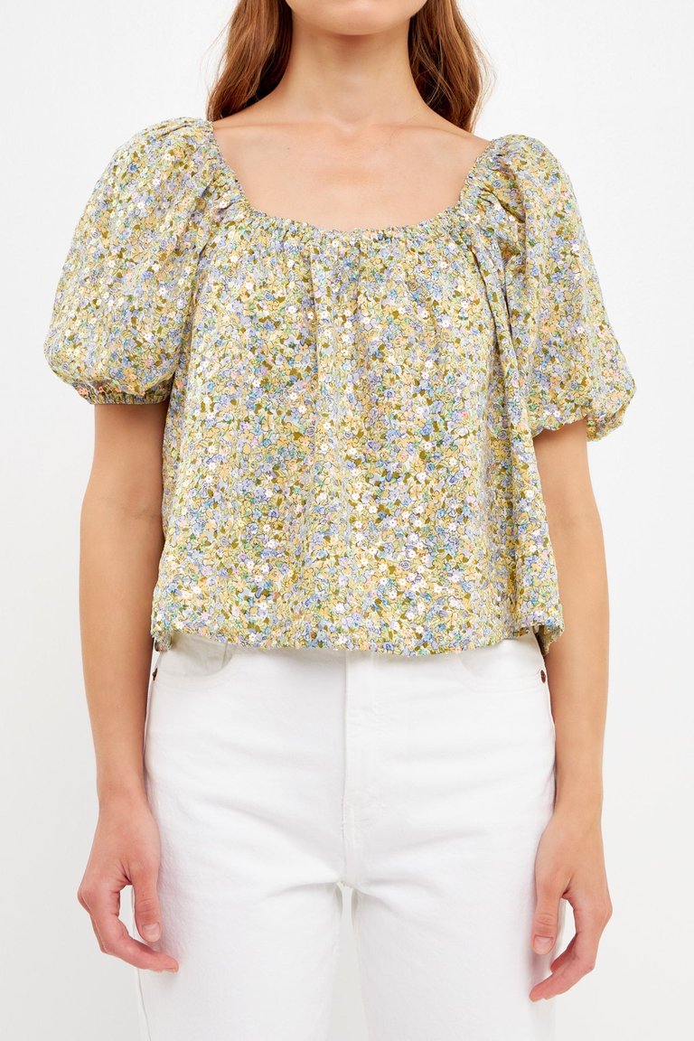 Floral Print With Sequins Top