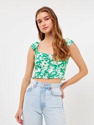 Floral Ruched Bow Tie Top - Green