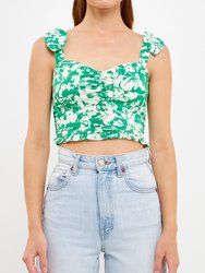 Floral Ruched Bow Tie Top