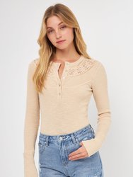 Lace Inserted Bodysuit - Beige