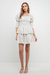 Lace Trim Floral Print Smocked Sleeve Mini Dress - White