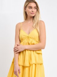 Lace Trimmed Cascade Tiered Mini Dress - Yellow